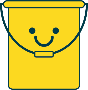 Image of a bucket with a smiling face on it