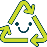 Recycle symbol with a smiling face in the middle