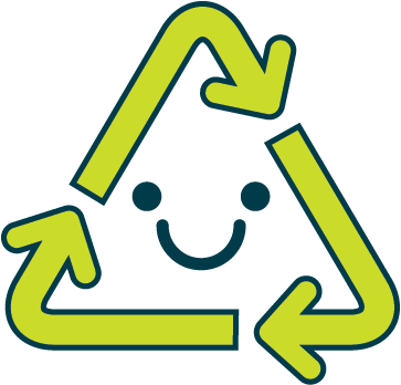 Recycle symbol with a smiling face in the middle